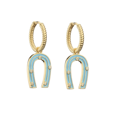 Enamel U Shape Gold Earrings Cute Contemporary OEM Gold Plated Hoop Earrings