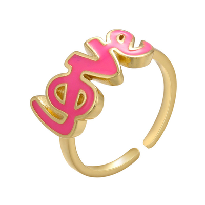 OEM Copper Brass 14k Gold Jewelry Open Enamel Love Letter Rings