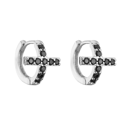 Contemporary Sterling Silver Jewelry Hoop Earrings Mens Diamond Cross Earrings OEM ODM