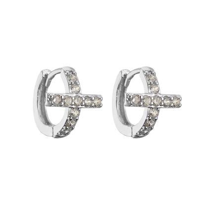 Contemporary Sterling Silver Jewelry Hoop Earrings Mens Diamond Cross Earrings OEM ODM