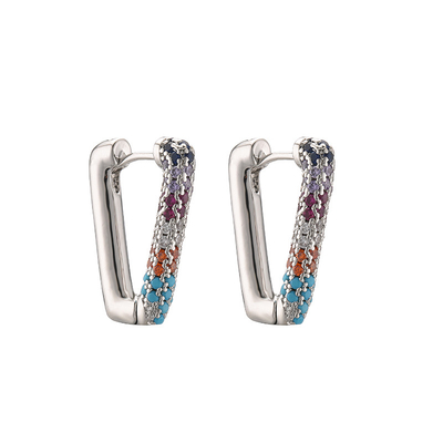 Rhinestone Sterling Silver Huggie Earrings Clip Diamond Letter V Earring