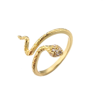 Snake 18K Diamond Ring Customized Open Adjustable Gold Plated Finger Ring