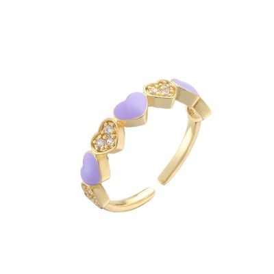 18k Diamond Adjustable Finger Ring Gold Pink Enamel Heart Ring OEM