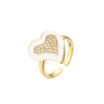 Women 18K Diamond Ring Pink Rhinestone Enamel Heart Ring OEM