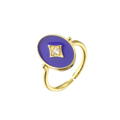 Oval Enamel Diamond Ring Insert Wedding Band Modern Geometric Engagement Rings 18k Gold Plating
