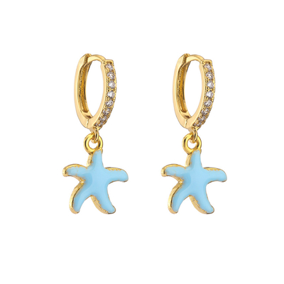 Starfish Rhinestone Hoop Earrings Zircon Enamel Gold Plated Jewelry
