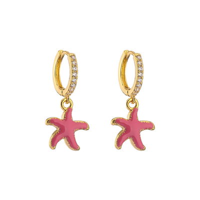 Starfish Rhinestone Hoop Earrings Zircon Enamel Gold Plated Jewelry
