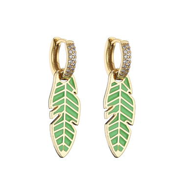 Huggie Rhinestone Hoop Earrings Dripping Oil Gold Plated Leaf Earrings ODM