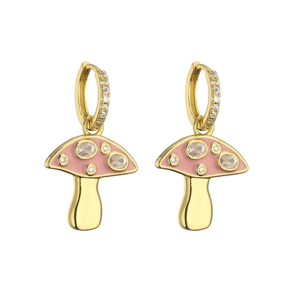Cute Enamel Gold Plated Drop Earring Mushroom Dangle Earrings