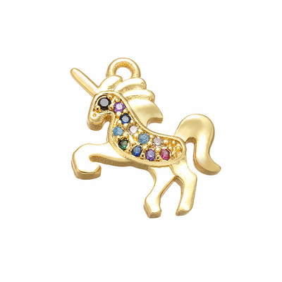 DIY 18k Gold Unicorn Necklace Horse Charms Bracelet Pave CZ Zircon