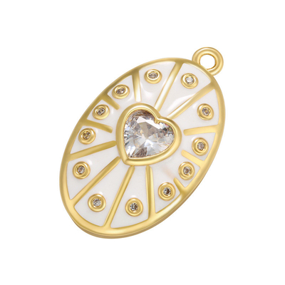 Zircon Oval Enamel Heart Pendant Gold Plated Charms OEM