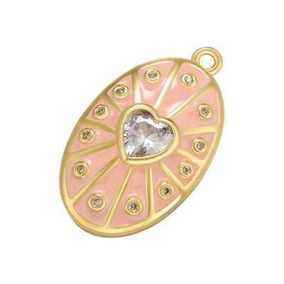 Zircon Oval Enamel Heart Pendant Gold Plated Charms OEM
