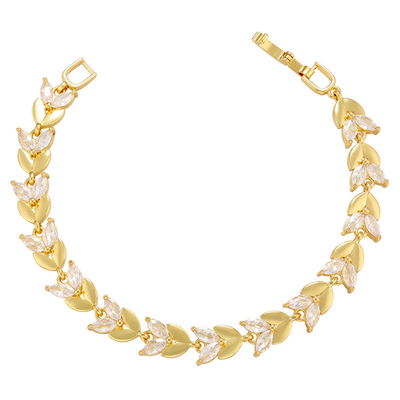 Cubic 18K Gold Bracelet Zircon Diamond Wheat Chain Bracelet Gold Olive Leave
