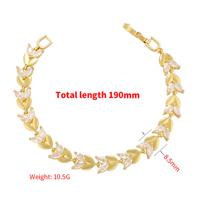 Cubic 18K Gold Bracelet Zircon Diamond Wheat Chain Bracelet Gold Olive Leave