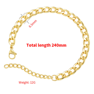 Cuban 18K Gold Plated Bracelet Contemporary Link Chain Men Stainless Steel Bracelet