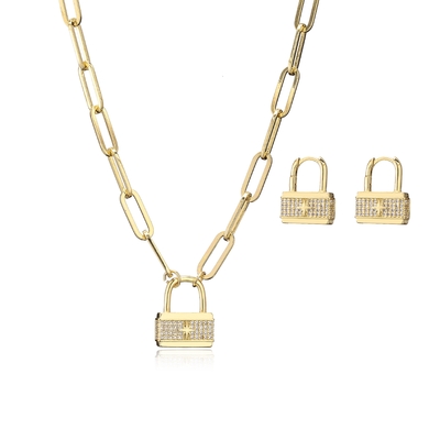 Star Lock 18K Gold Jewelry Set Contemporary Diamond Clavicle Chain Necklace