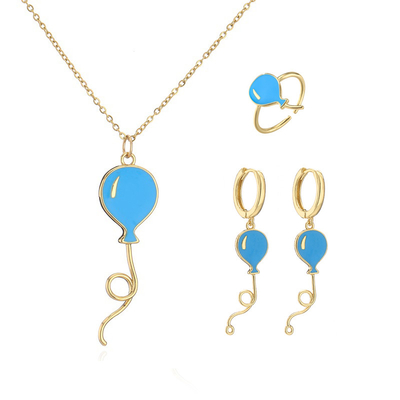 Enamel 18K Gold Jewelry Set Balloon Pendant Necklace Ring And Earring Set