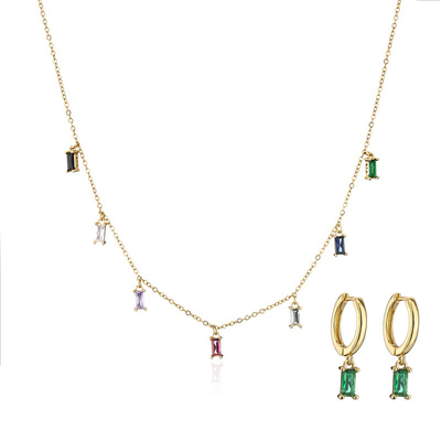 Zircon 18K Gold Jewelry Set Stainless Steel Gold Plated OEM ODM