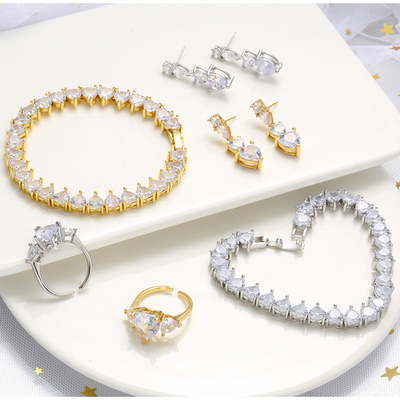 Pave Hip Hop Gold Plated Jewelry Cubic Zircon Cuban Bracelet Necklace Ring Earrings Set