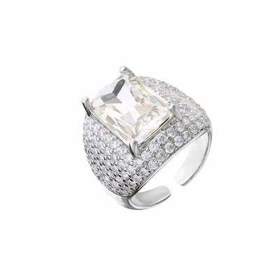 OEM S925 Silver Diamond Ring Crystal Gemstone Mens Hip Hop Rings