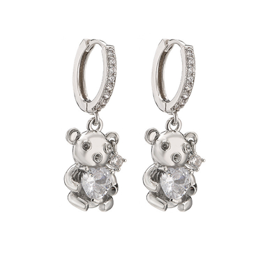 Bear Sterling Silver Crystal Jewelry Hoop Silver Zircon Earrings LovelyLittle
