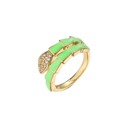 Enamel Gold Plated Snake Ring Open Women Zircon Adjustable Engagement Ring
