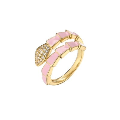Enamel Gold Plated Snake Ring Open Women Zircon Adjustable Engagement Ring