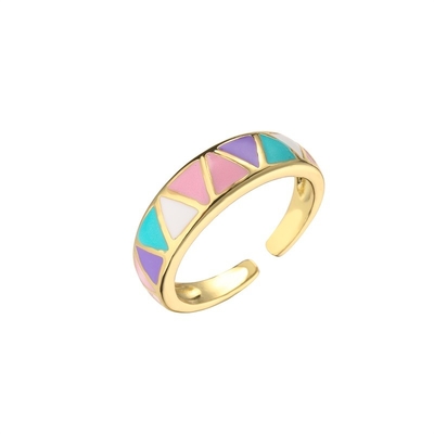 Enamel Rainbow Dripping Oil Rings 18k Gold Plated Brass Ring Rhombus Triangle Open