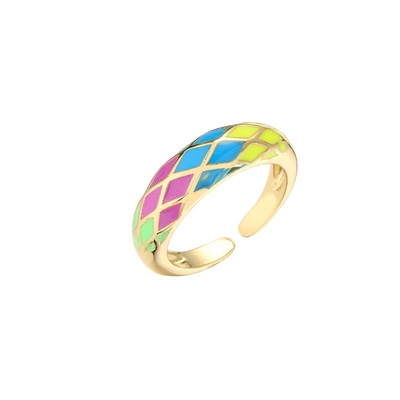 Enamel Rainbow Dripping Oil Rings 18k Gold Plated Brass Ring Rhombus Triangle Open