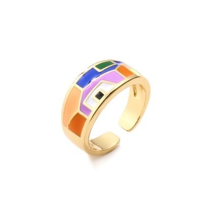 Multicolor Dripping Oil Rings Exquisite Gold Plated Wedding Rings OEM ODM