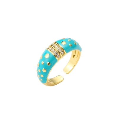 Zircon Dripping Oil Rings Open Vintage Blue Zircon Ring Star Gold Plated