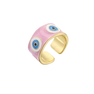 Luxury 18K Dripping Oil Rings Gold Plated Colorful Enamel Turkish Evil Eye Ring