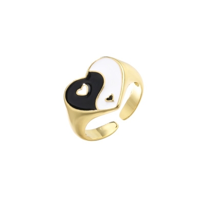 Heart Gold Yin Yang Ring Dripping Oil Womens Adjustable Silver Rings OEM